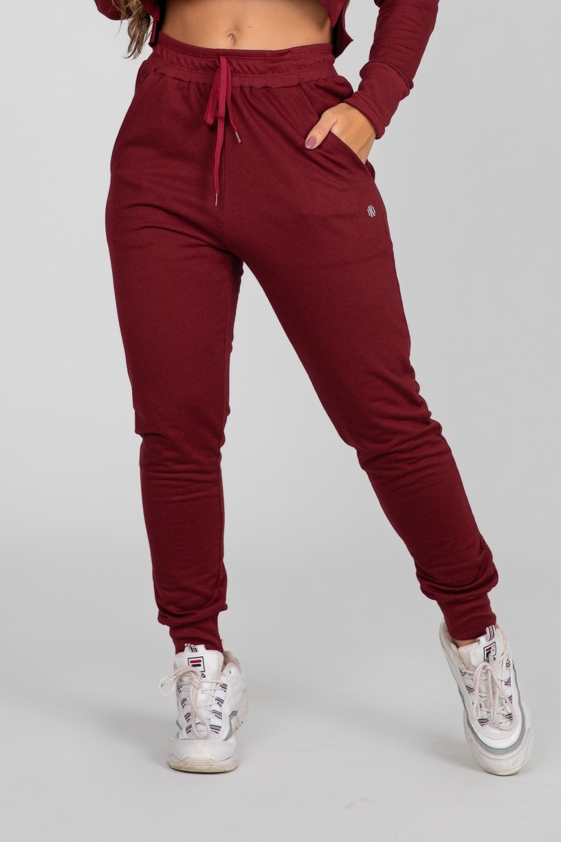 Calça Jogger Lisa de Moletom (Vinho) | Ref: K2897-C