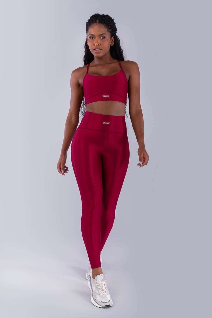 Calça Legging Canelado com Bolso no Cós (Cereja) | Ref: K4493-B