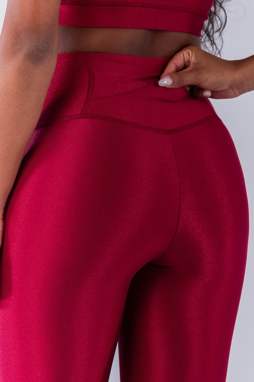 Calça Legging Canelado com Bolso no Cós (Cereja) | Ref: K4493-B