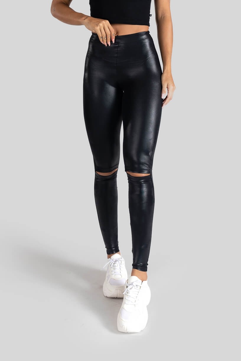 Calça Legging Cirrê com Abertura no Joelho (Preto) | Ref: K3099-A