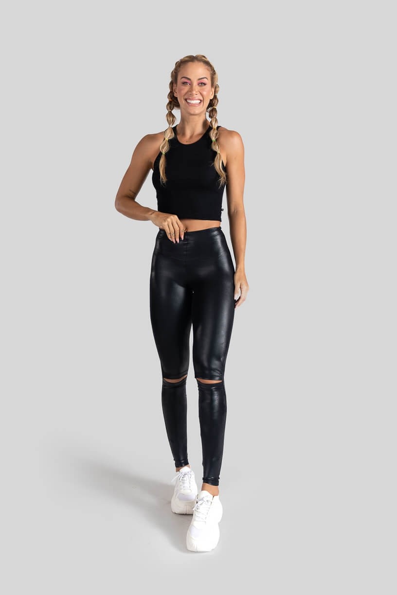 Calça Legging Cirrê com Abertura no Joelho (Preto) | Ref: K3099-A