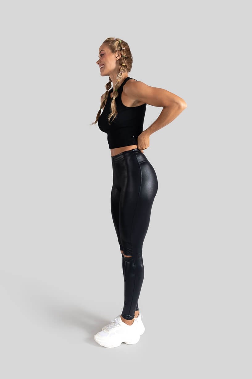 Calça Legging Cirrê com Abertura no Joelho (Preto) | Ref: K3099-A