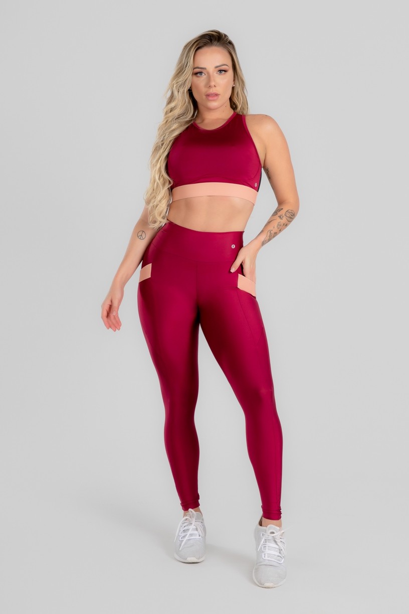 Calça Legging com Bolso e Detalhe em Elástico (Vinho) | Ref: K2946-D