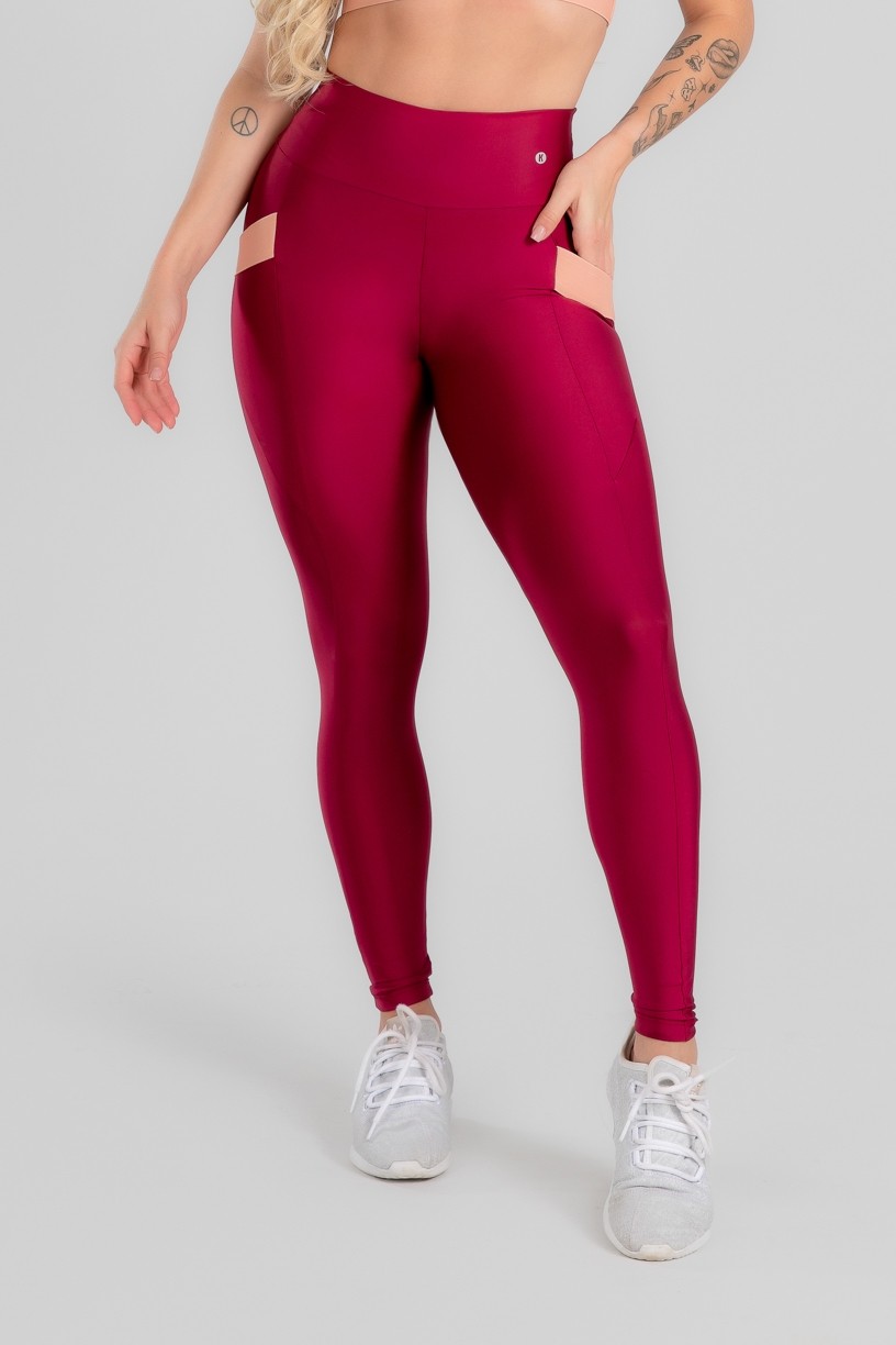 Calça Legging com Bolso e Detalhe em Elástico (Vinho) | Ref: K2946-D