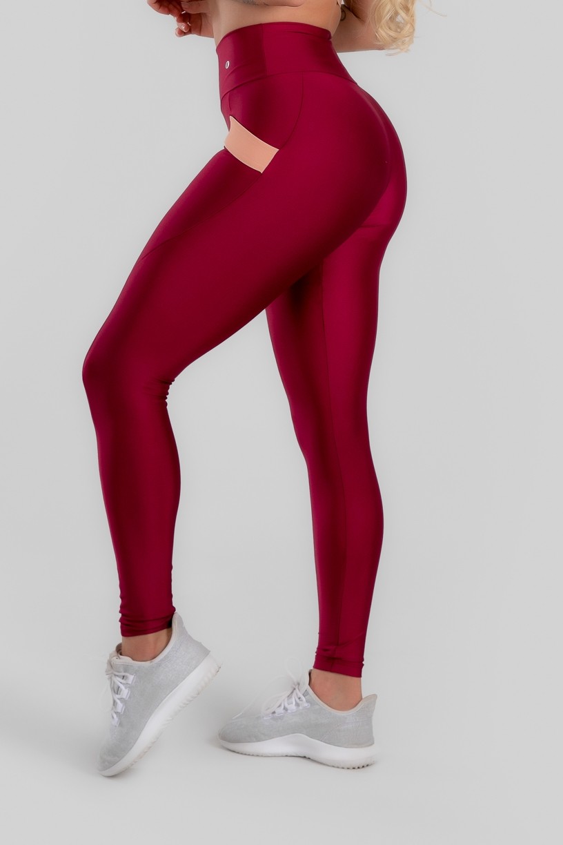 Calça Legging com Bolso e Detalhe em Elástico (Vinho) | Ref: K2946-D