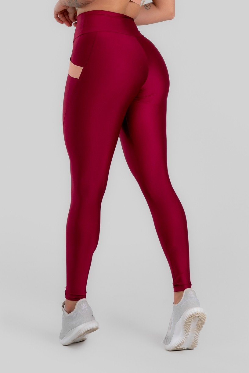 Calça Legging com Bolso e Detalhe em Elástico (Vinho) | Ref: K2946-D