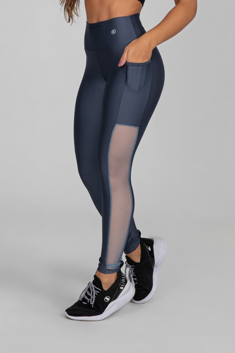 Calça Legging com Bolso e Faixa de Tule (Chumbo) | Ref: K2873-C