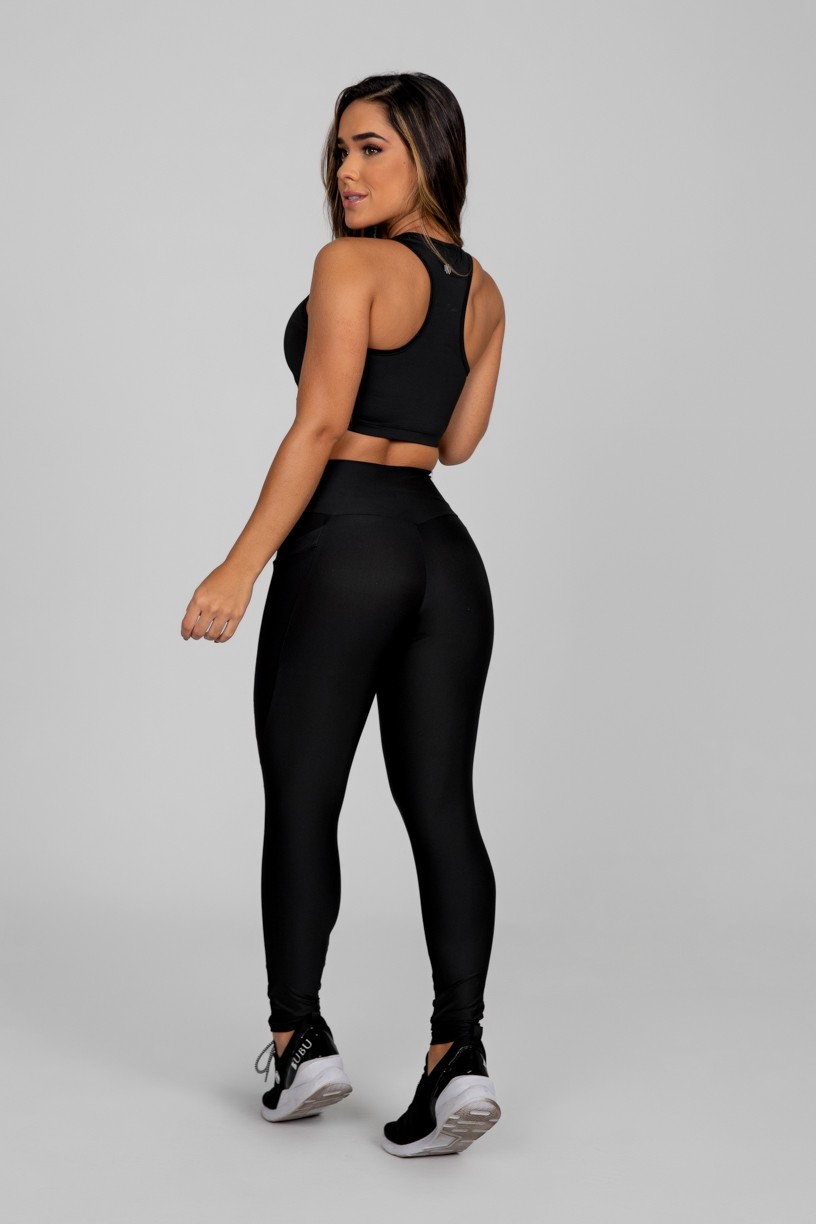 Calça Legging com Bolso em Tule (Preto) | Ref: K2871-A