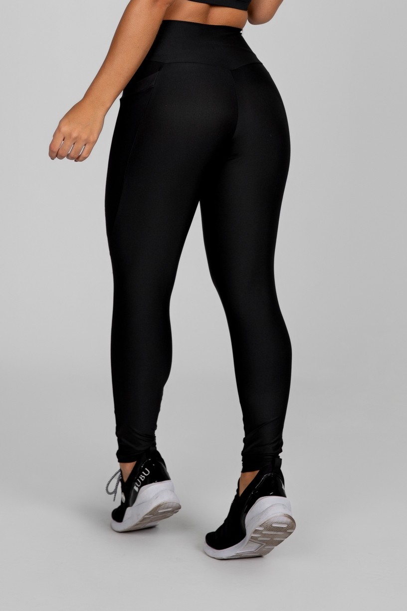 Calça Legging com Bolso em Tule (Preto) | Ref: K2871-A