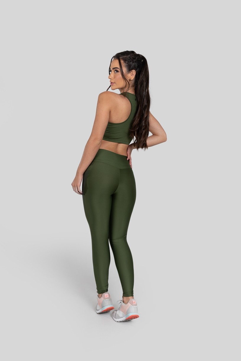 Calça Legging com Bolso em Tule (Verde Militar)  Ref K2871-E