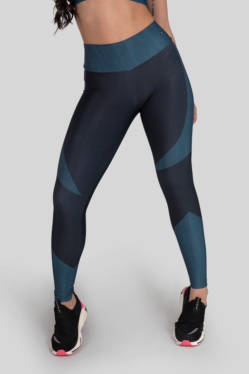 Calça Legging com Cós Duplo Estampa Digital (Blue Ribbed) | Ref: K3141-A