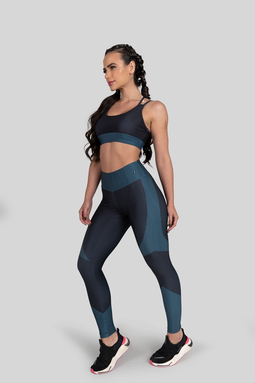 Calça Legging com Cós Duplo Estampa Digital (Blue Ribbed) | Ref: K3141-A