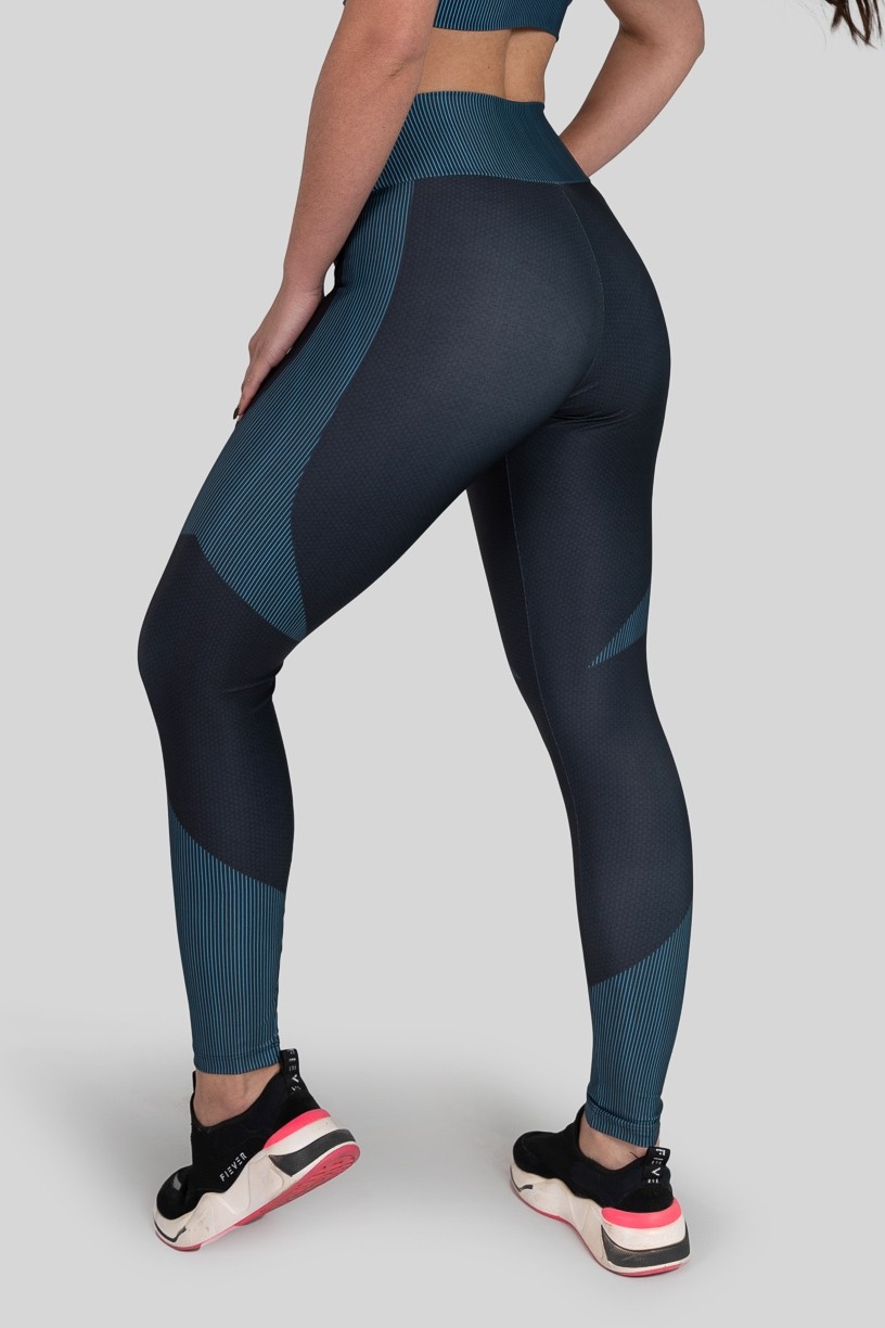 Calça Legging com Cós Duplo Estampa Digital (Blue Ribbed) | Ref: K3141-A