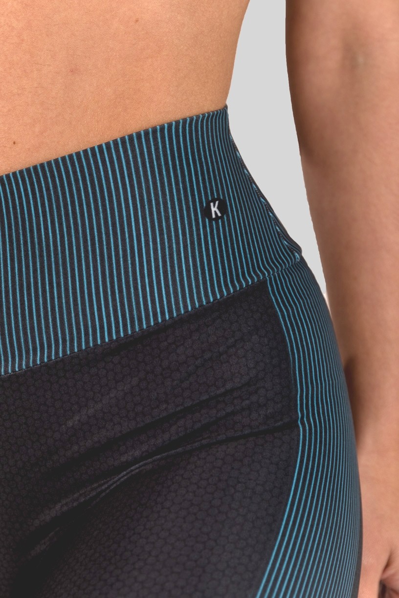 Calça Legging com Cós Duplo Estampa Digital (Blue Ribbed) | Ref: K3141-A