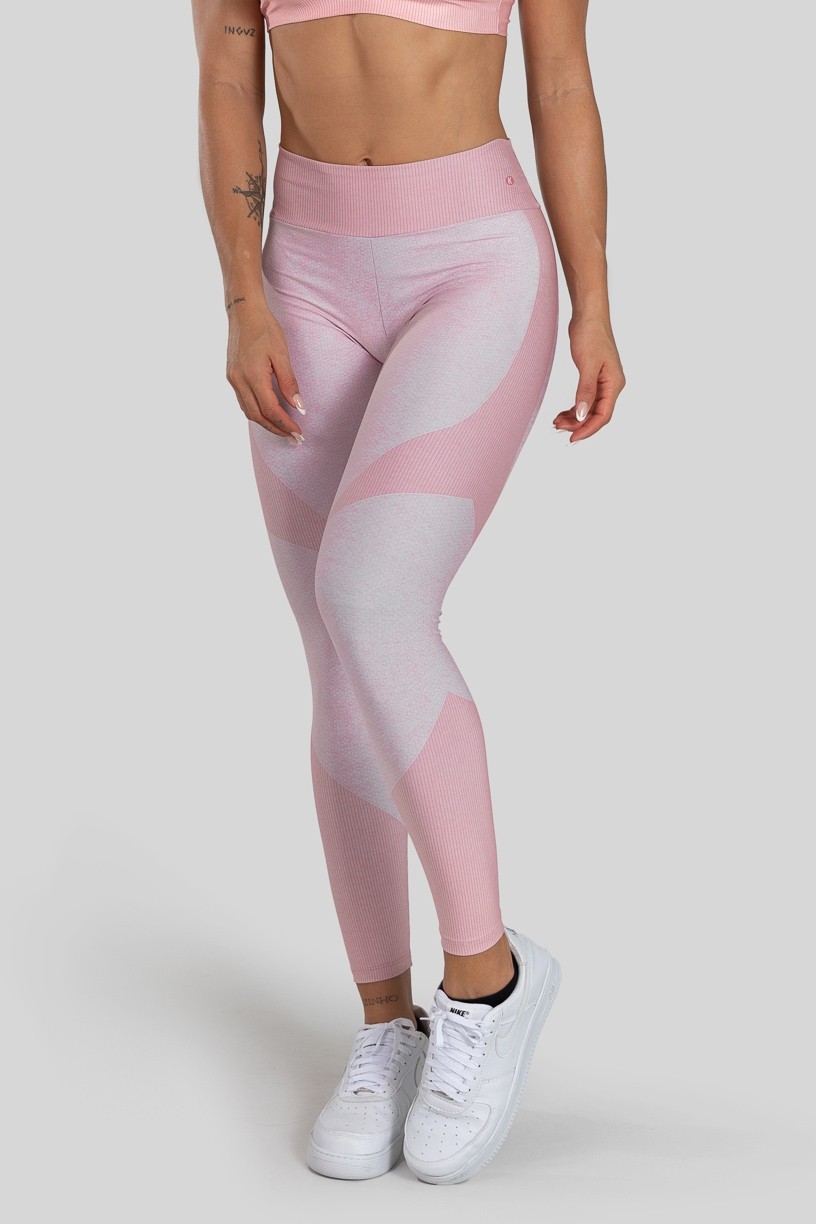 Calça Legging com Cós Duplo Estampa Digital (Pink Ribbed) | Ref: K3141-B