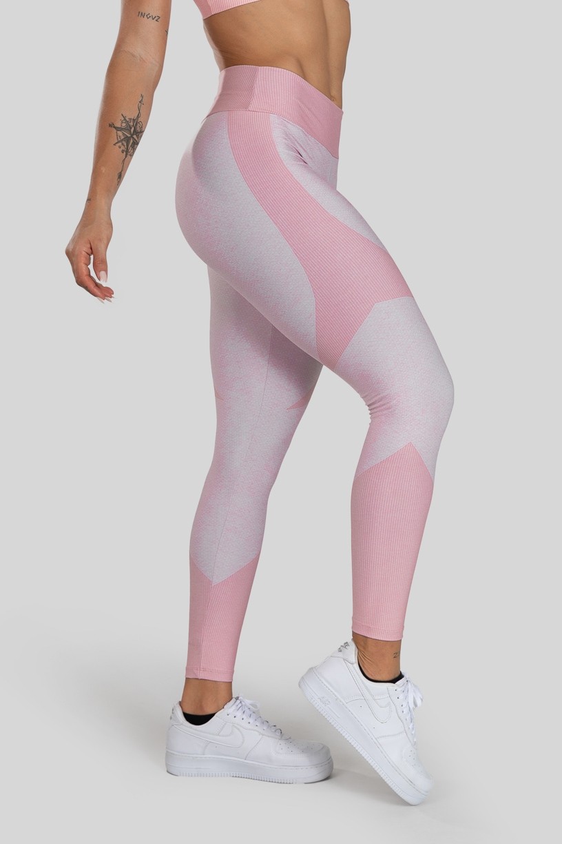 Calça Legging com Cós Duplo Estampa Digital (Pink Ribbed) | Ref: K3141-B