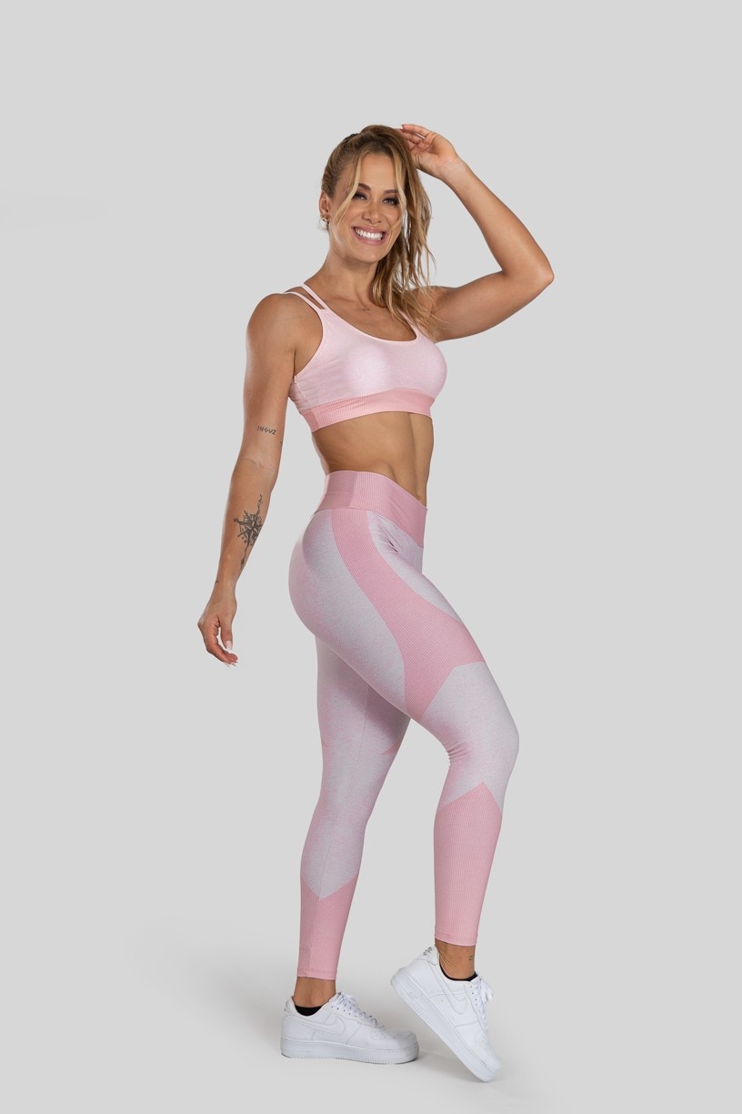 Calça Legging com Cós Duplo Estampa Digital (Pink Ribbed) | Ref: K3141-B