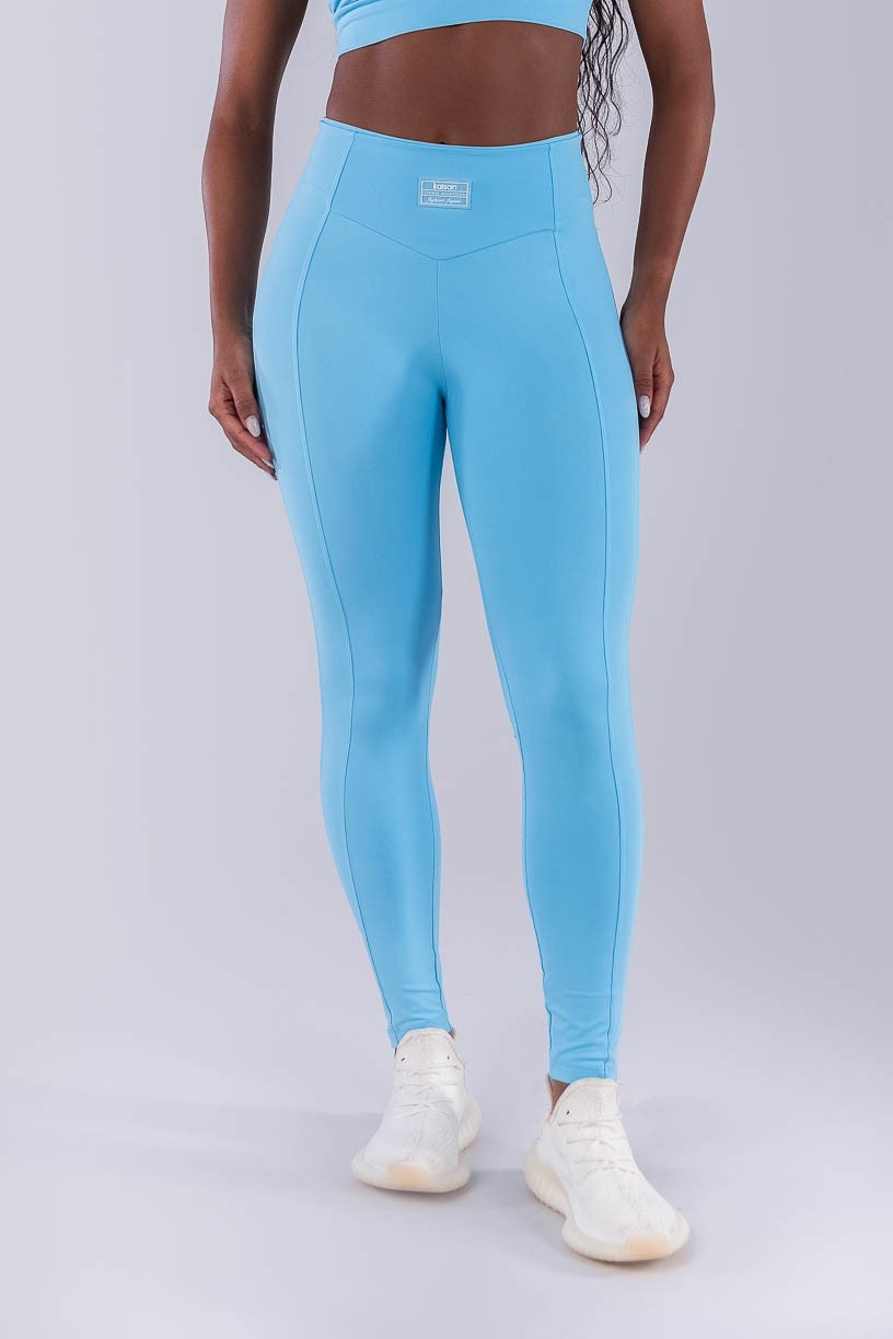 Calça Legging com Cós em V e Recortes (Azul Céu) | Ref: K4200-G