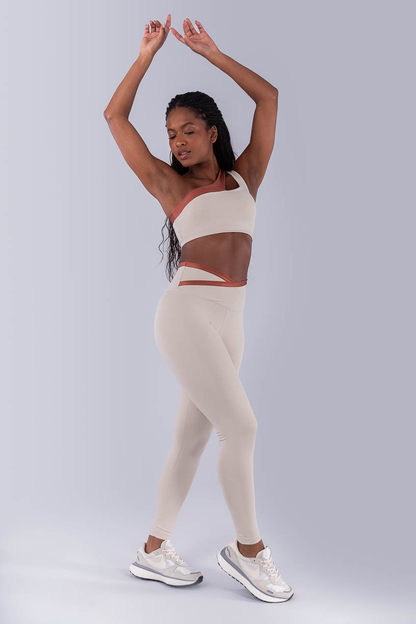 Calça Legging com Cós Transpassado e Vira (Bege / Cobre) | Ref: K4496-A