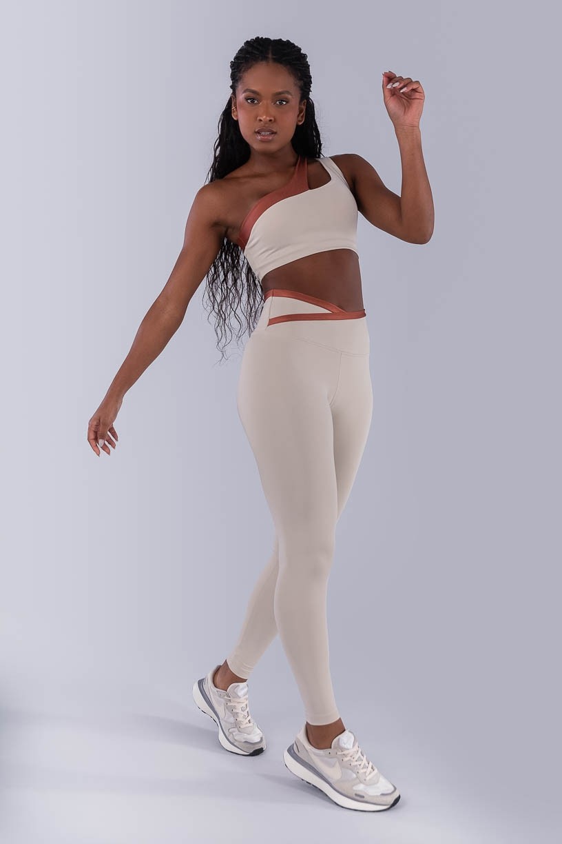 Calça Legging com Cós Transpassado e Vira (Bege / Cobre) | Ref: K4496-A