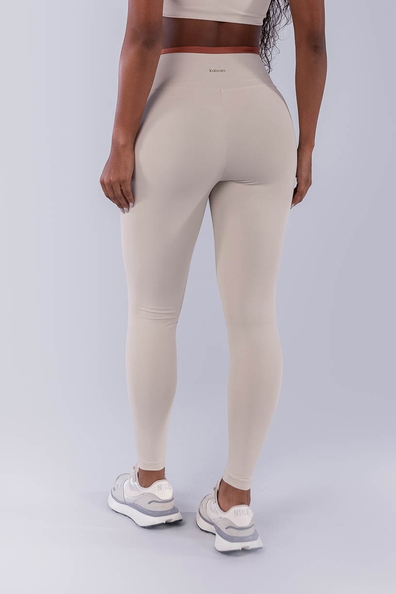 Calça Legging com Cós Transpassado e Vira (Bege / Cobre) | Ref: K4496-A