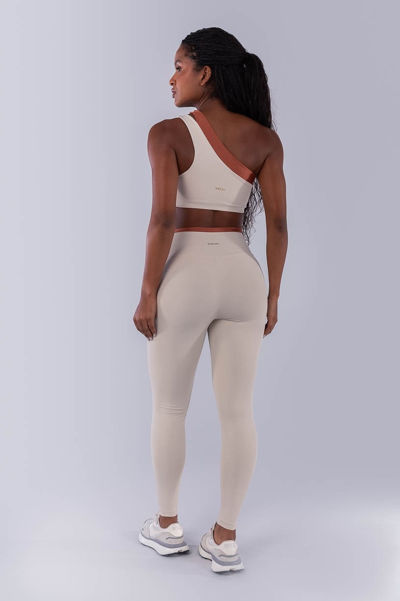 Calça Legging com Cós Transpassado e Vira (Bege / Cobre) | Ref: K4496-A