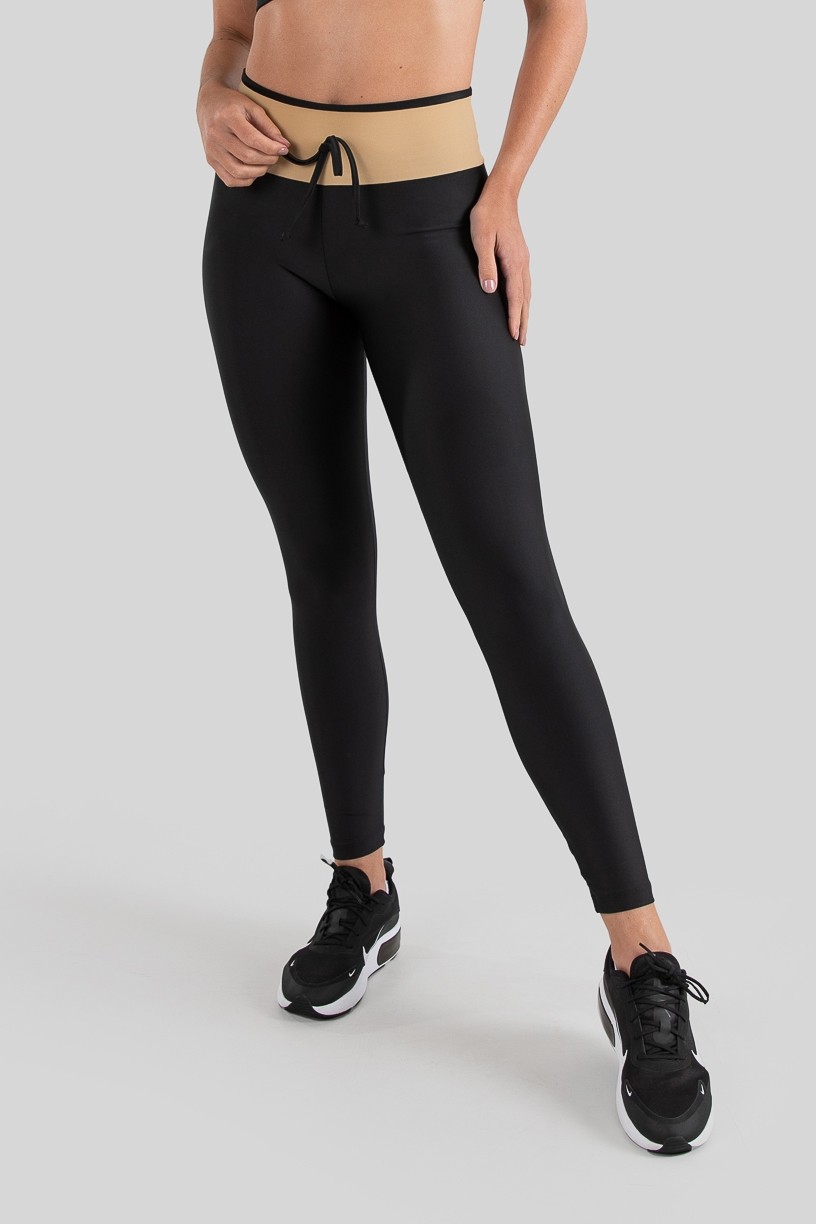 Calça Legging com Cadarço (Preto / Bege) | Ref: K3218-A