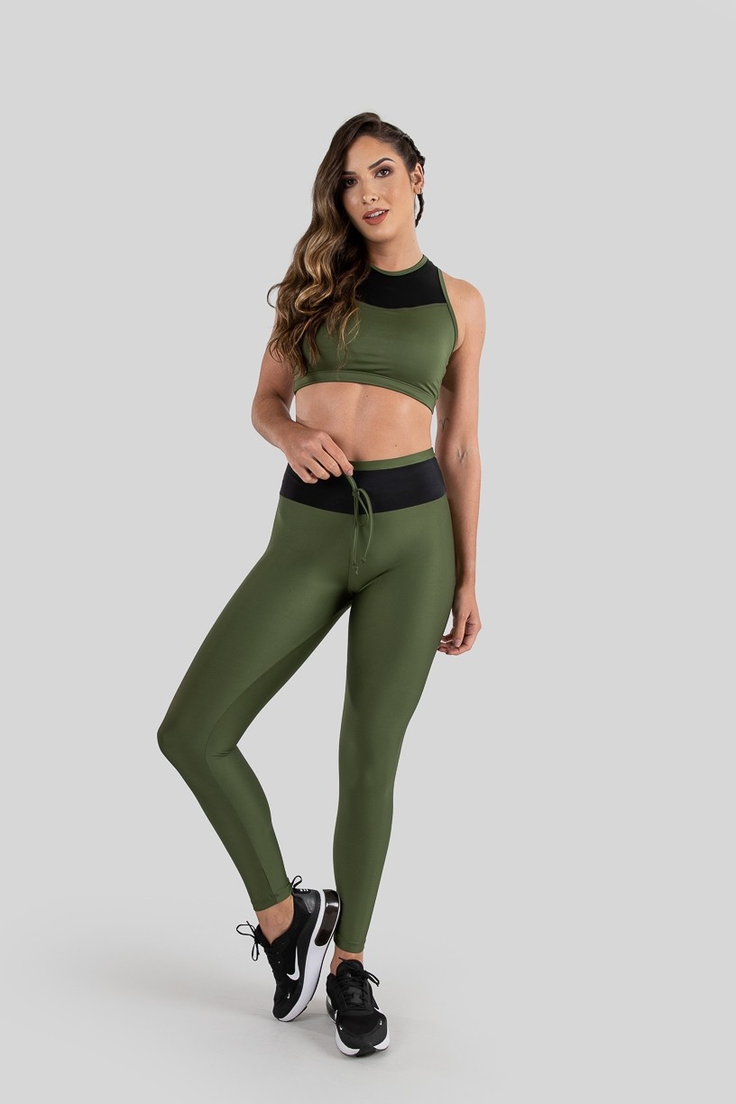 Calça Legging com Cadarço (Verde Militar / Preto) | Ref: K3218-B