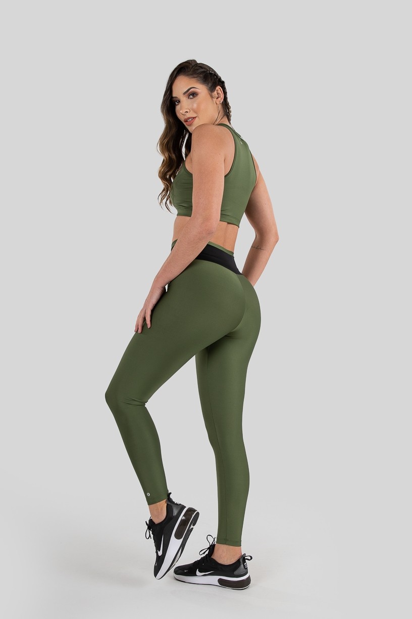 Calça Legging com Cadarço (Verde Militar / Preto) | Ref: K3218-B