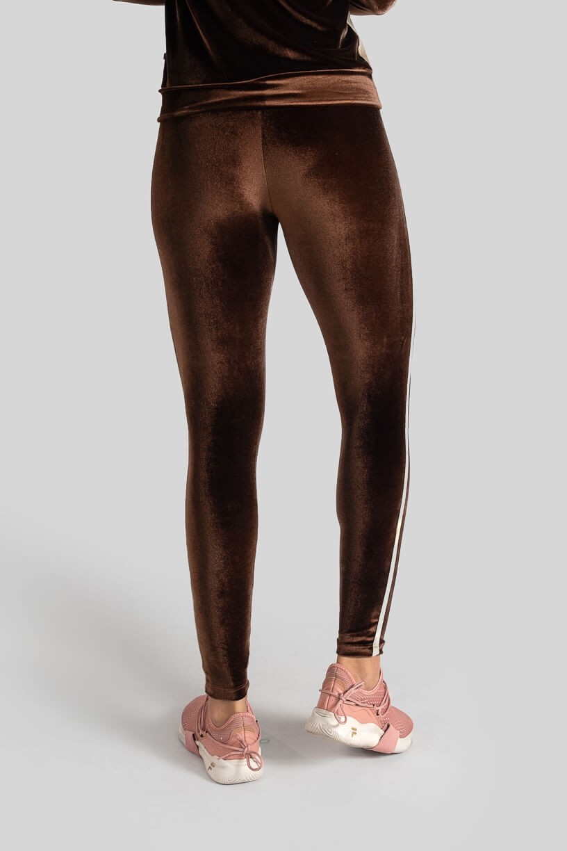 Calça Legging com Chapado Bicolor Veludo (Marrom / Bege) | Ref: K3089-A