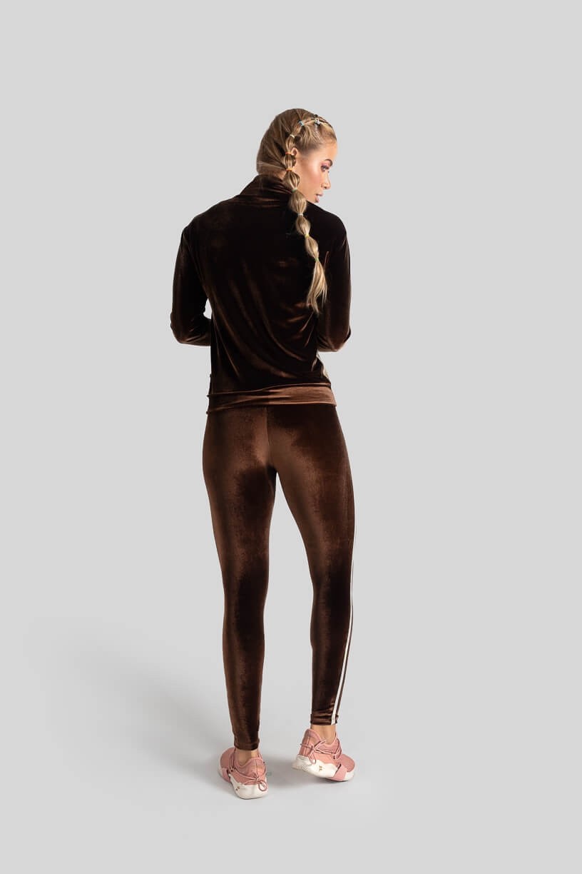 Calça Legging com Chapado Bicolor Veludo (Marrom / Bege) | Ref: K3089-A