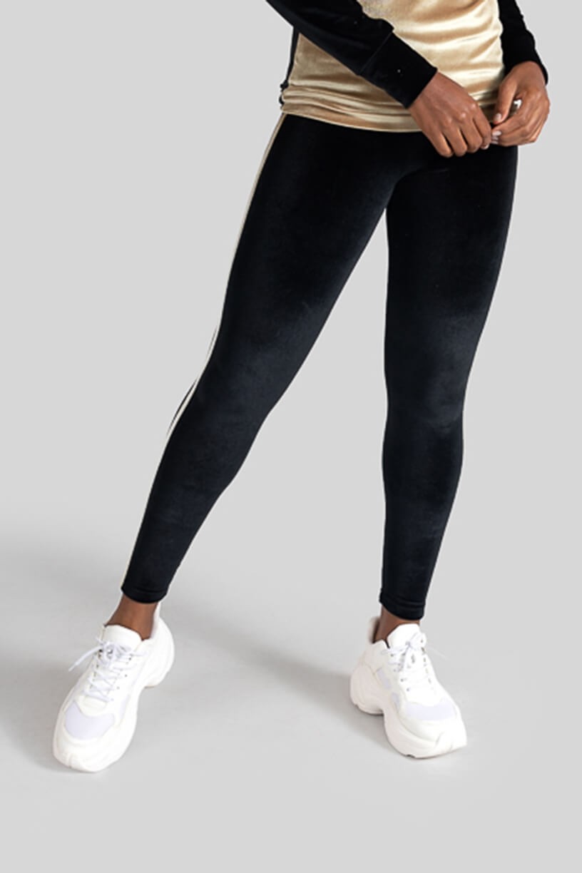 Calça Legging com Chapado Bicolor Veludo (Preto / Bege) | Ref: K3089-C