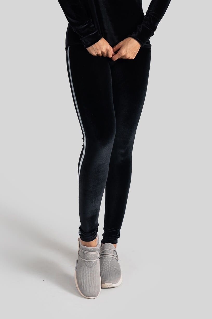 Calça Legging com Chapado Bicolor Veludo (Preto / Cinza) | Ref: K3089-D