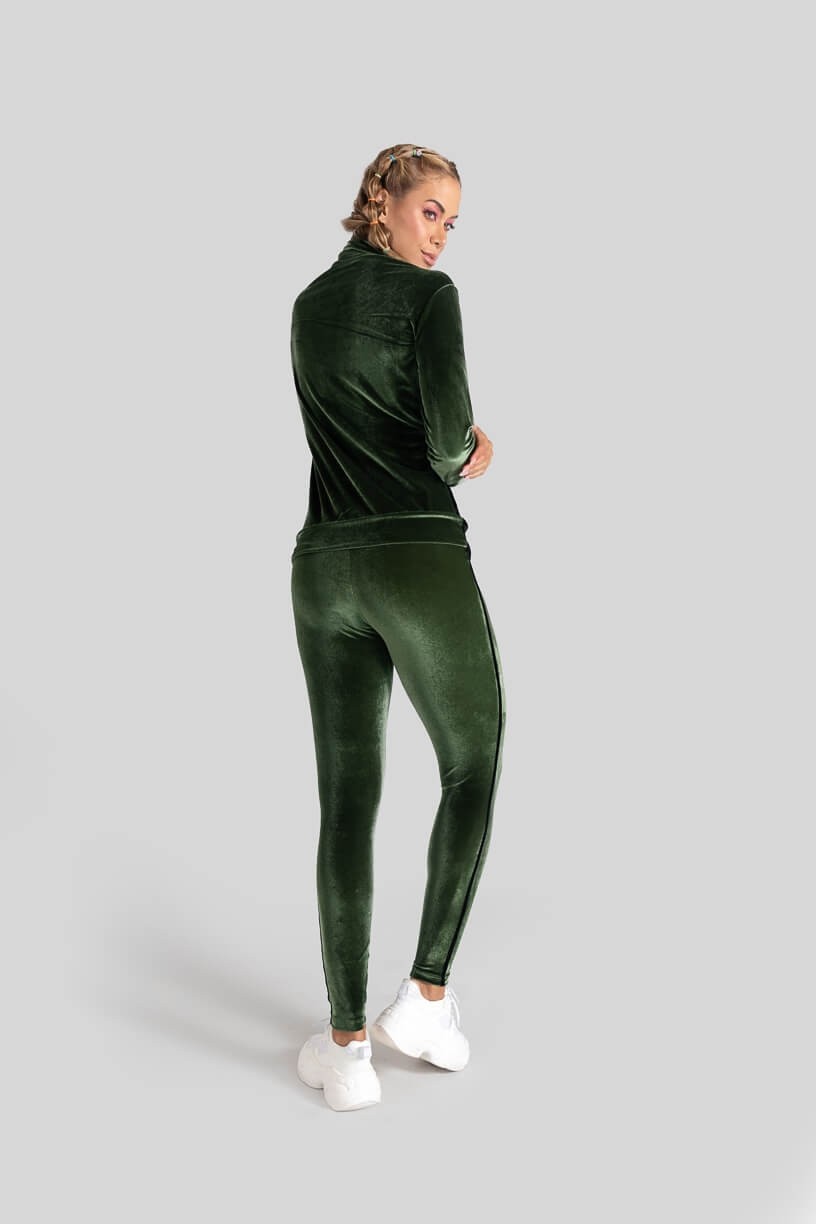 Calça Legging com Chapado Bicolor Veludo (Verde Militar / Preto) | Ref: K3089-B