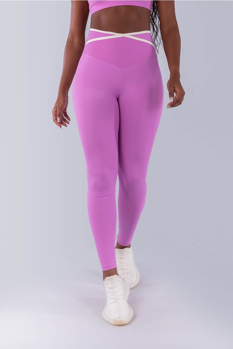 Calça Legging com Chapado Cruzado Contrastante (Aurora / Off-White) | Ref: K4482-B