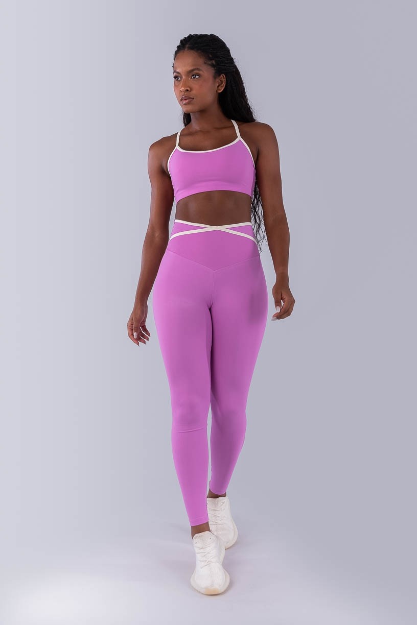 Calça Legging com Chapado Cruzado Contrastante (Aurora / Off-White) | Ref: K4482-B