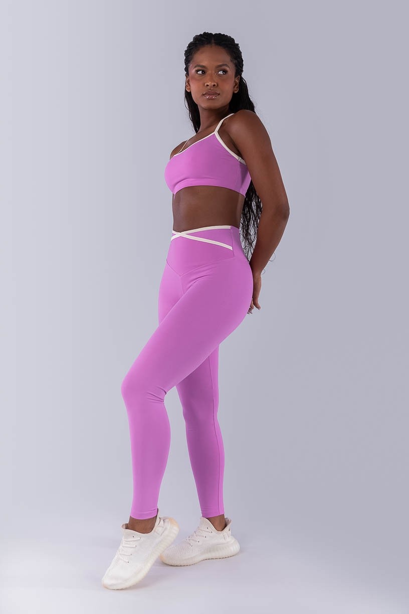 Calça Legging com Chapado Cruzado Contrastante (Aurora / Off-White) | Ref: K4482-B