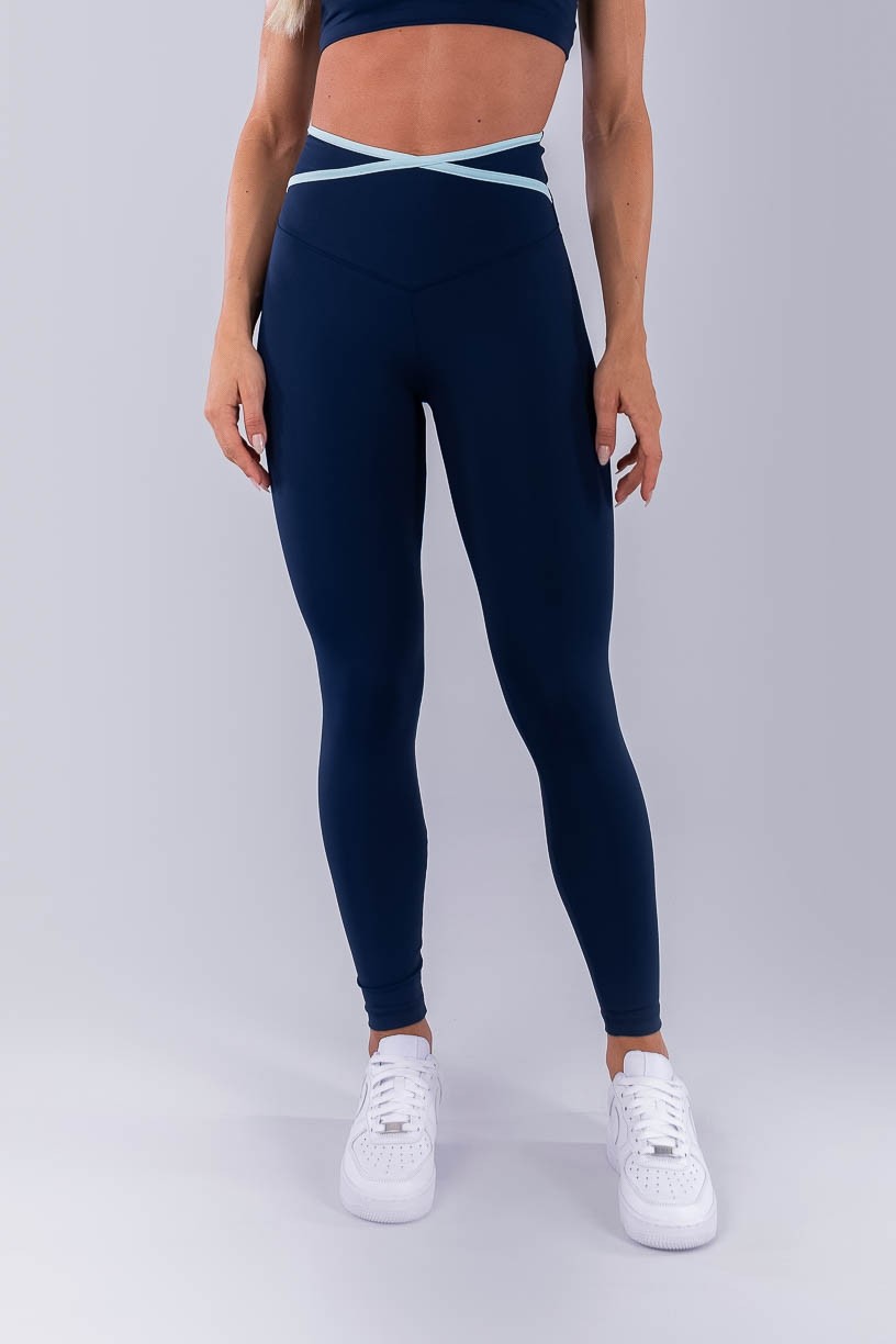 Calça Legging com Chapado Cruzado Contrastante (Azul Marinho / Azul Bebê) | Ref: K4482-A