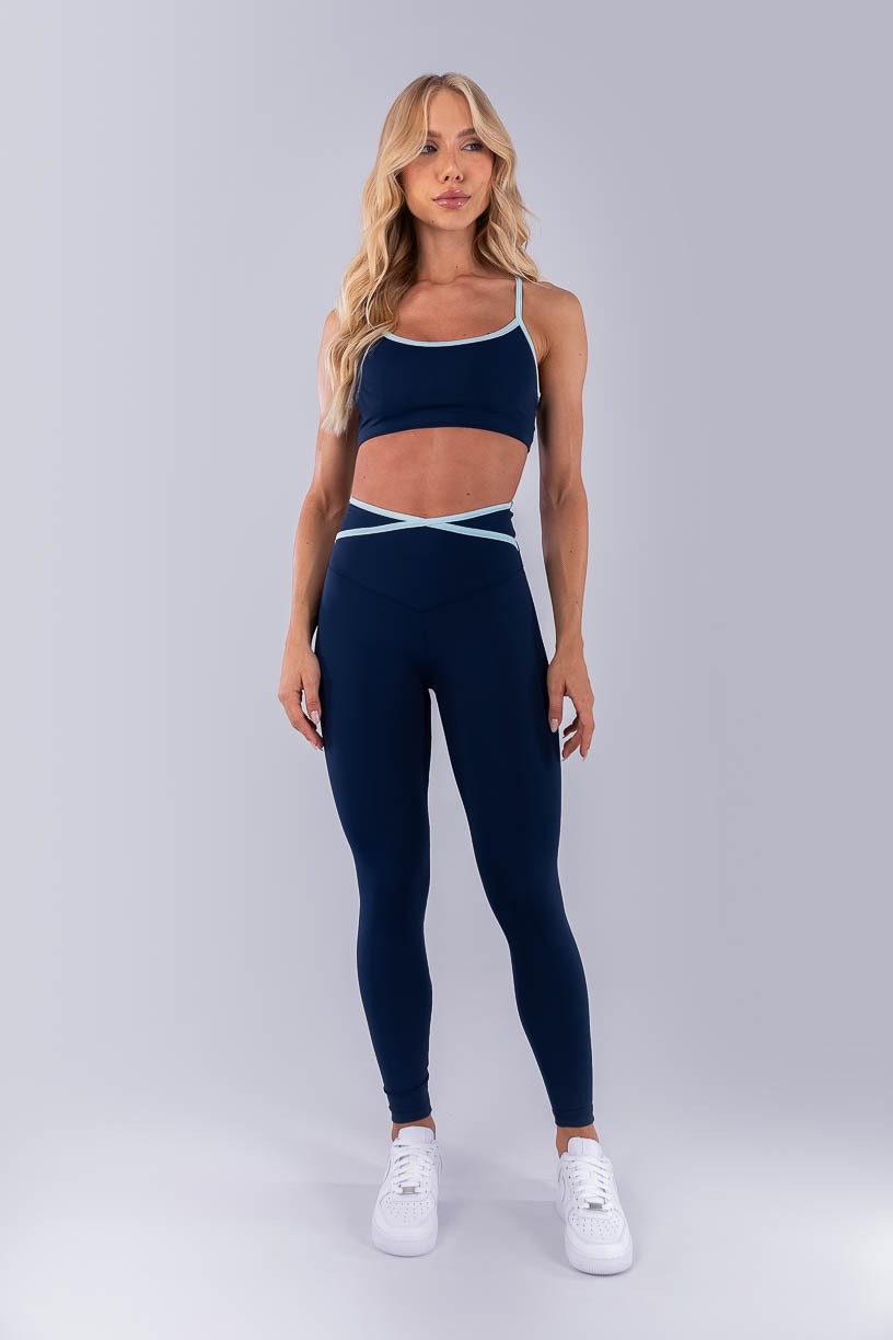 Calça Legging com Chapado Cruzado Contrastante (Azul Marinho / Azul Bebê) | Ref: K4482-A