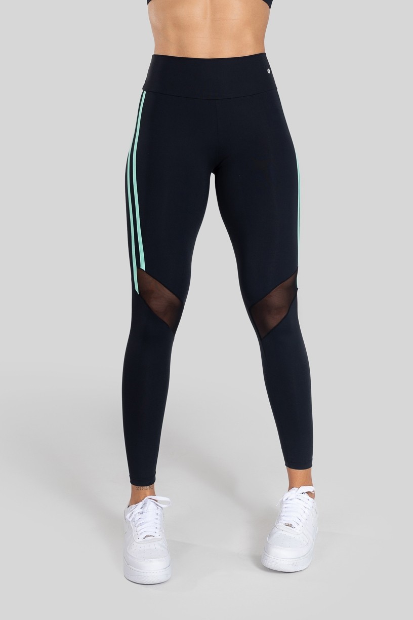Calça Legging com Chapado e Recorte (Preto / Verde Claro) | Ref: K3133-C