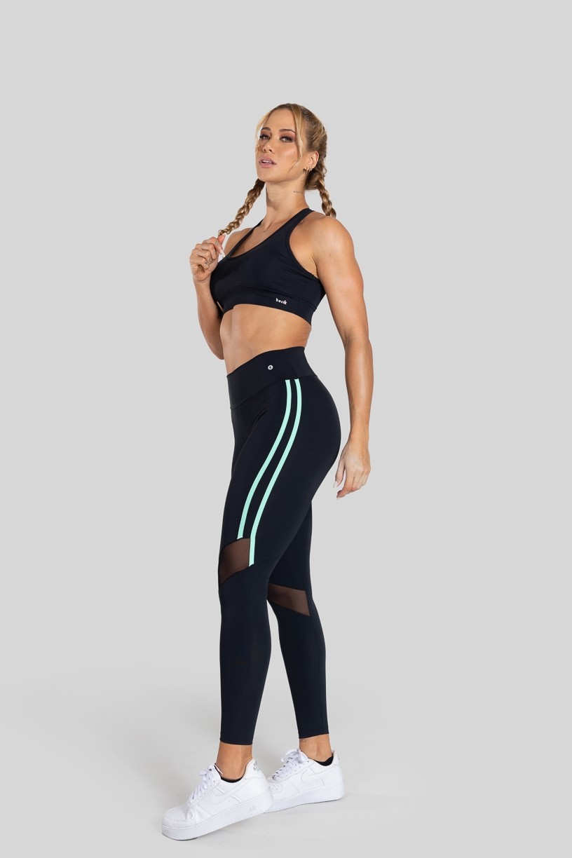 Calça Legging com Chapado e Recorte (Preto / Verde Claro) | Ref: K3133-C