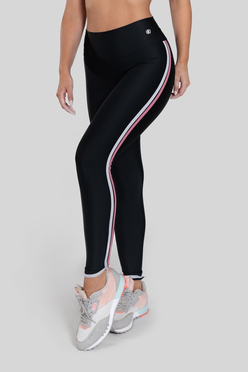 Calça Legging com Chapados na Lateral (Preto  Rosa  Gelo)  Ref K2877-A