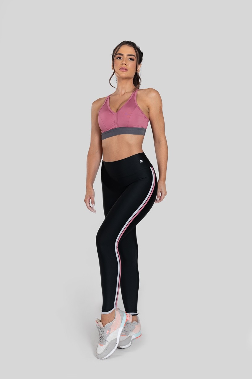 Calça Legging com Chapados na Lateral (Preto  Rosa  Gelo)  Ref K2877-A