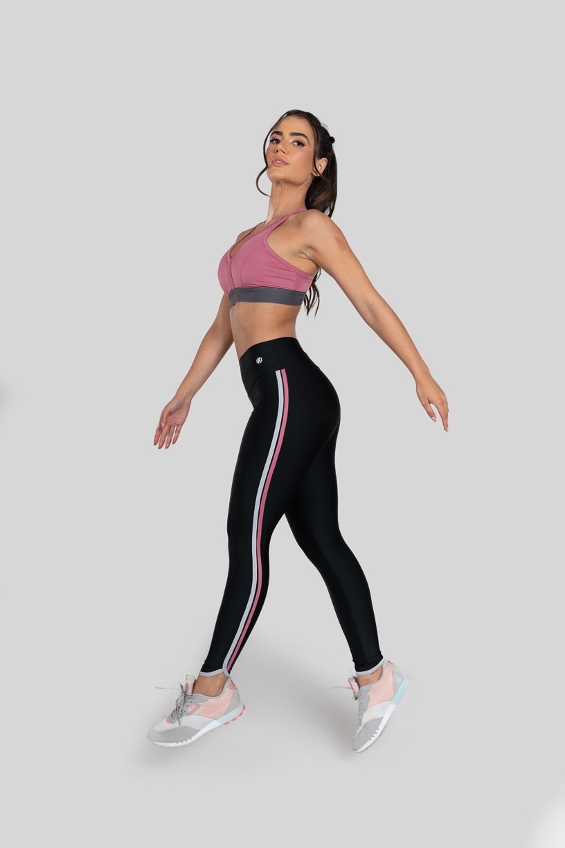 Calça Legging com Chapados na Lateral (Preto  Rosa  Gelo)  Ref K2877-A