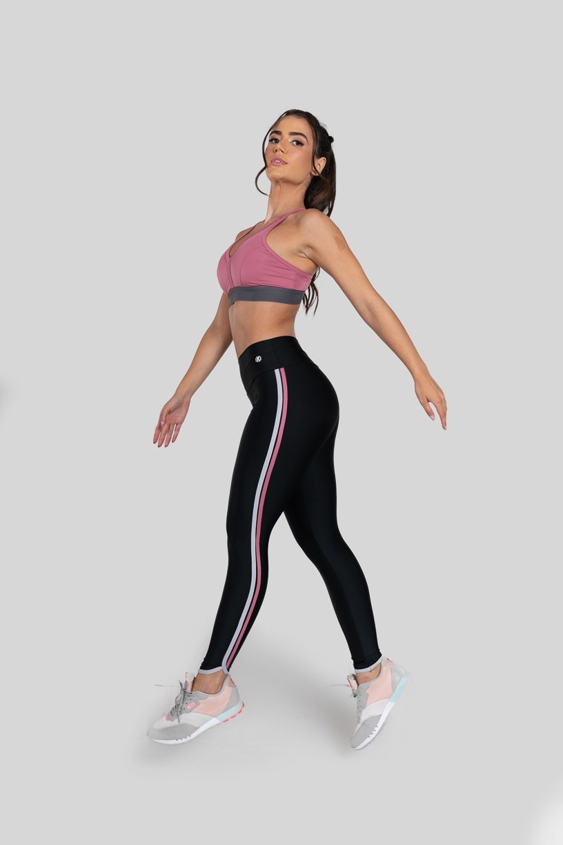 Calça Legging com Chapados na Lateral (Preto  Rosa  Gelo)  Ref K2877-A