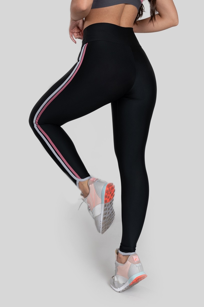 Calça Legging com Chapados na Lateral (Preto  Rosa  Gelo)  Ref K2877-A