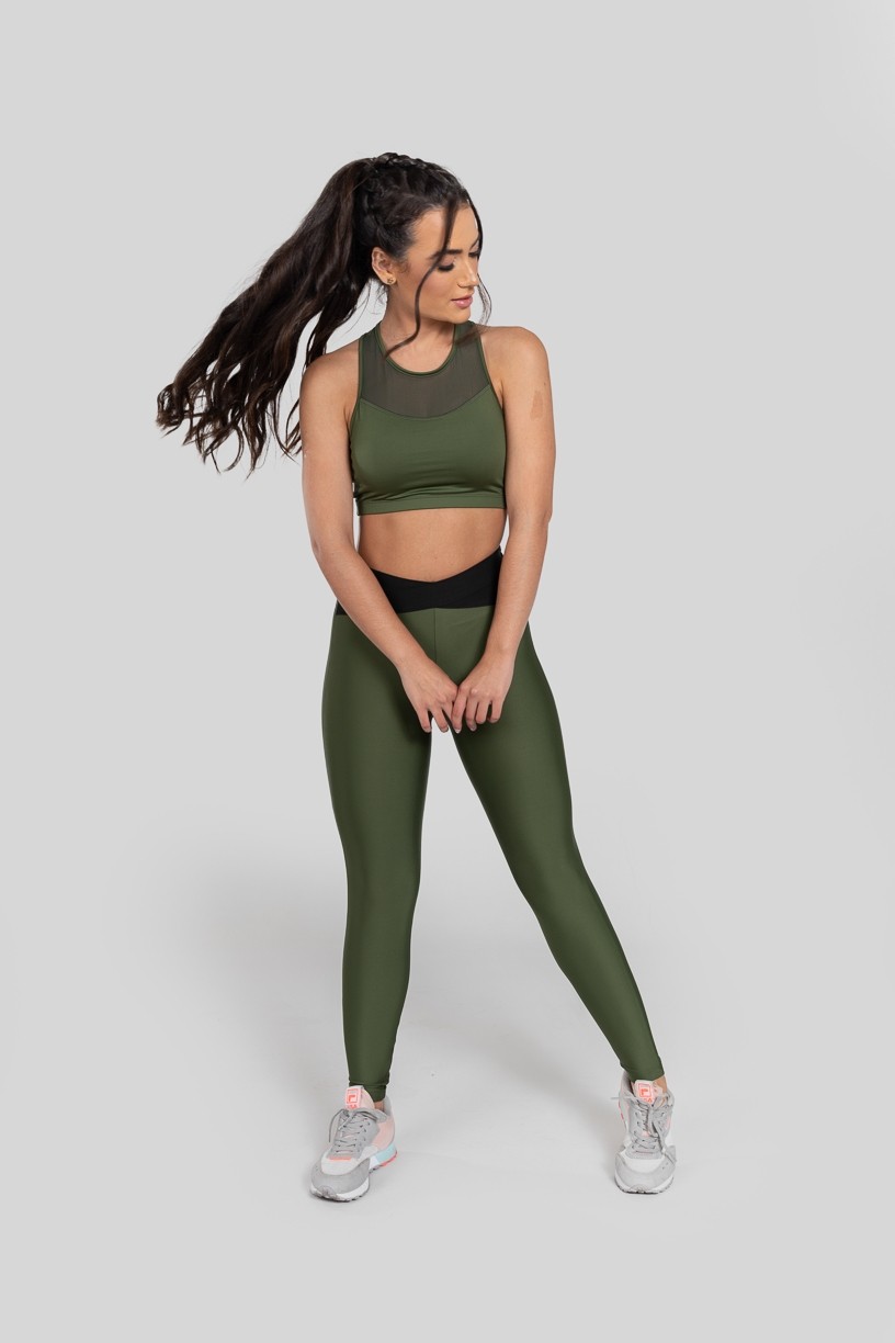 Calça Legging com Elástico em X (Verde Militar  Preto)  Ref K2875-E