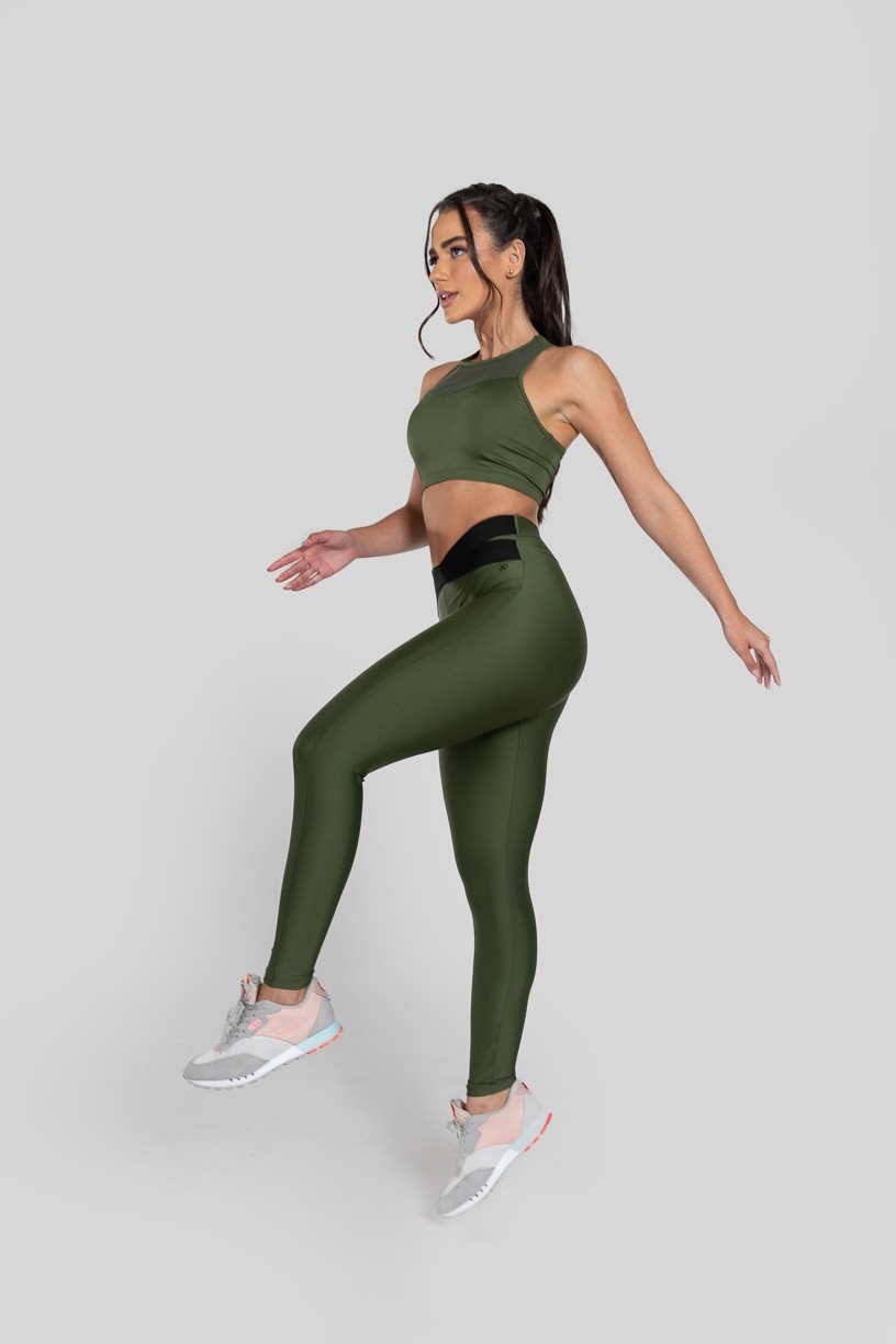 Calça Legging com Elástico em X (Verde Militar  Preto)  Ref K2875-E