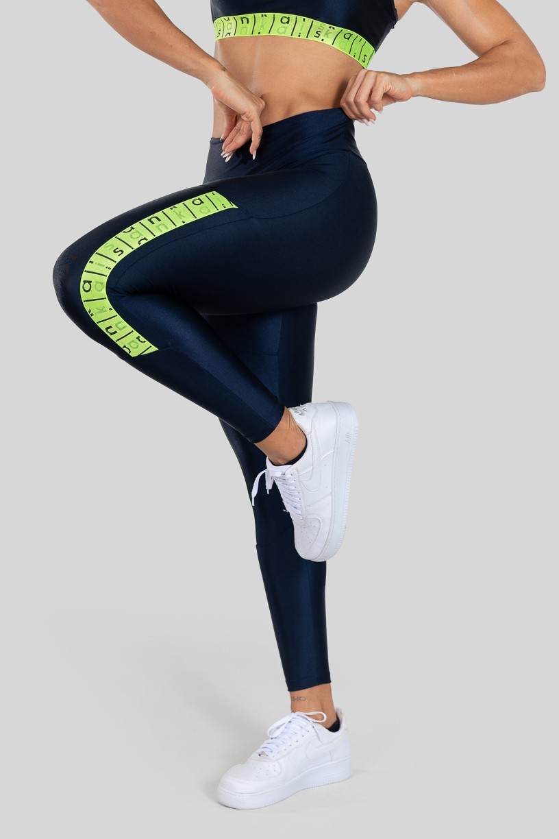 Calça Legging com Elástico na Coxa (Verde Petróleo / Branco) | Ref: K3154-A