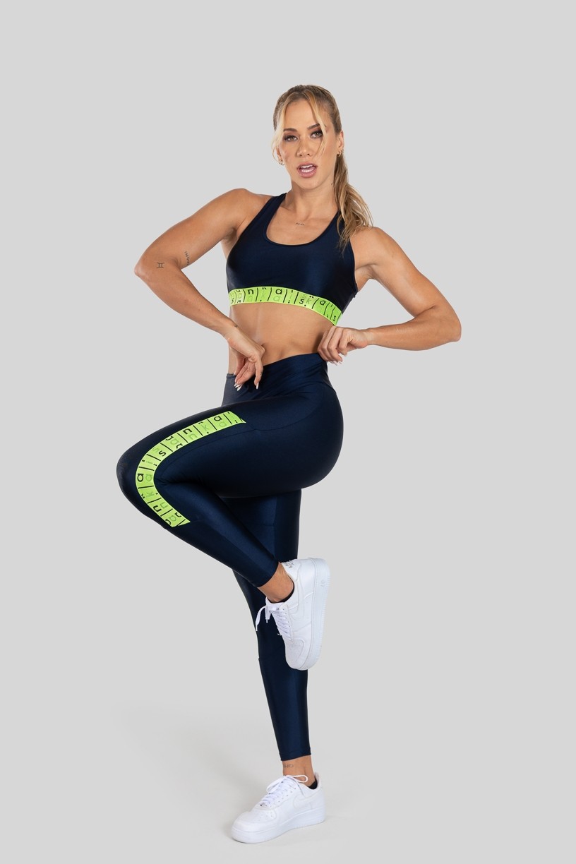 Calça Legging com Elástico na Coxa (Verde Petróleo / Branco) | Ref: K3154-A